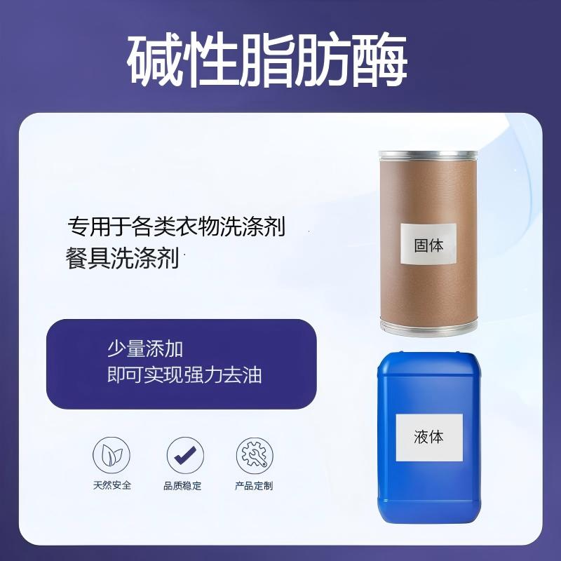 奕达酶 碱性脂肪酶——霉菌深层发酵精制,三酰基甘油水解酶,催化天然底物油脂水解,生成脂肪酸及甘油,强力分解脂肪酸酯类油污